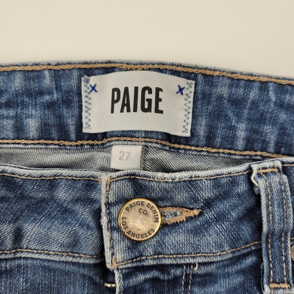 PAIGE Verdugo Crop Jeans Womens Size 27 Blue Distressed Denim Slim Fit‎ - Picture 3 of 9